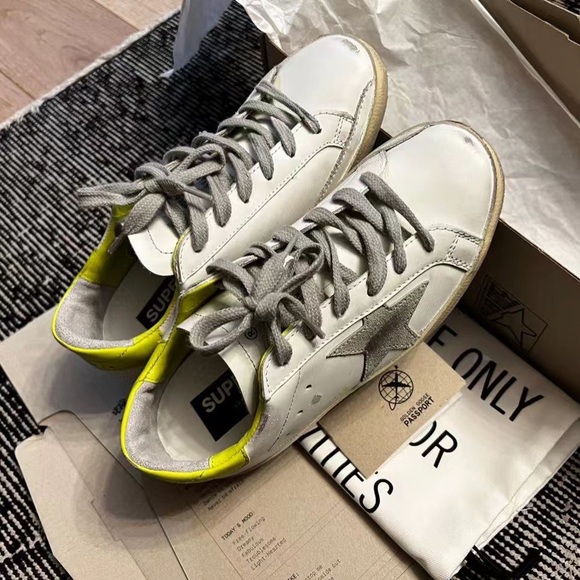 Golden Goose White and Gray Sneakers with Yellow Accents - Picture 1 of 4
